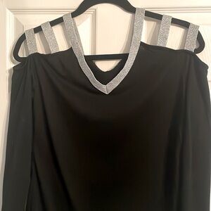 Long sleeve Silver Cold Shoulder Cut out Shirt Size: Medium